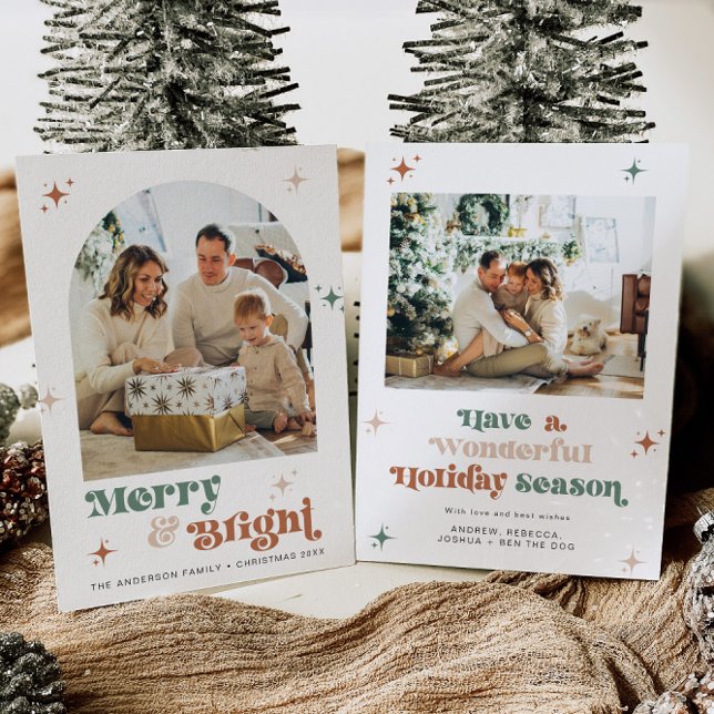 Cartão De Festividades Feliz de Natal Boho 2 Foto de Férias Retro (Criador carregado)