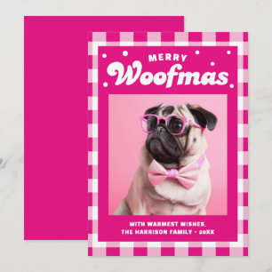 Cartão De Festividades Feliz de padrões Gingham Cute Woofmas