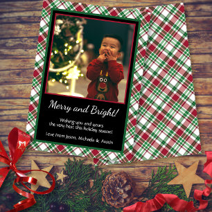 Cartão De Festividades Feliz de Tartan Rustic e Foto Brilhante no Natal