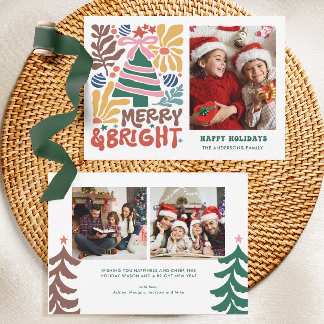 Cartão De Festividades Feliz desenhada à mão e família retrô brilhante (Criador carregado)