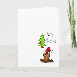Cartão De Festividades Feliz desenho animado de Natal, árvore de Natal na