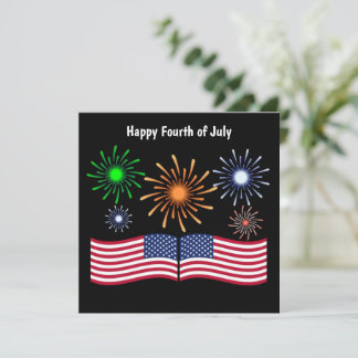 Cartão De Festividades Feliz dia 4 de julho, incêndios e bandeira