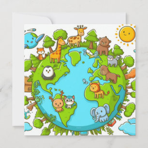 Cartão De Festividades Feliz Dia da Terra - Continente de Águas Árvore Ve