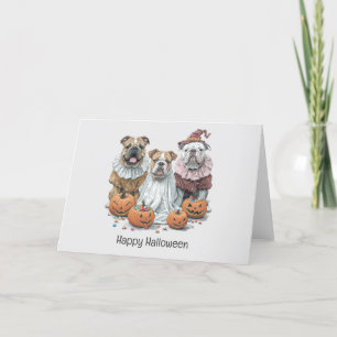 Cartão De Festividades Feliz Dia das Bruxas Bulldogs Ingleses Abóbora