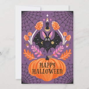 Cartão De Festividades Feliz Dia das Bruxas de Bat Ilustrado