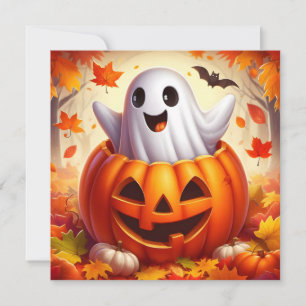 Cartão De Festividades Feliz Dia das Bruxas Fantasma na abóbora