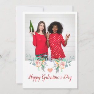Cartão De Festividades Feliz Dia das Galentinas Foto Champanhe Bebendo BF