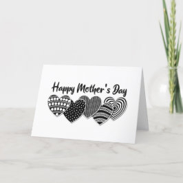 Cartão De Festividades Feliz Dia das Mães Corações Negros Decorativos