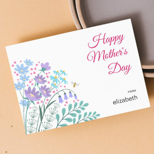 Cartão De Festividades Feliz Dia das Mães Elegantes Flores Silvestres Azu