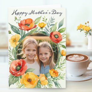Cartão De Festividades Feliz Dia das Mães Flor Silvestre Rústica Foto Per