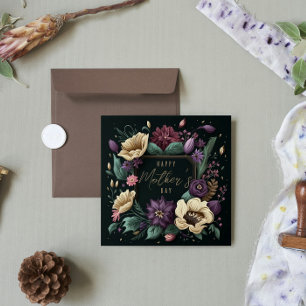 Cartão De Festividades Feliz Dia das Mães Floral Escuro Mensagem Personal