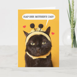 Cartão De Festividades Feliz Dia das Mães Gato Fofo com Chapéu de Abelha 