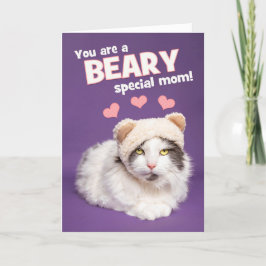 Cartão De Festividades Feliz Dia das Mães Gato Fofo de Chapéu de Urso Hum