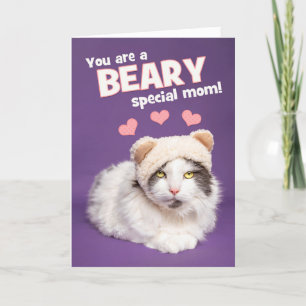 Cartão De Festividades Feliz Dia das Mães Gato Fofo de Chapéu de Urso Hum