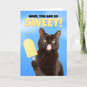 Cartão De Festividades Feliz Dia das Mães Mamãe Gato Fofo Com Picolé Doce