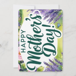 Cartão De Festividades Feliz Dia das Mães Rosa Graden Borboletas Verde 