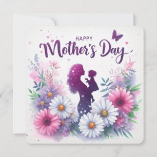Cartão De Festividades Feliz Dia das Mães Silhueta de Mãe e Filho