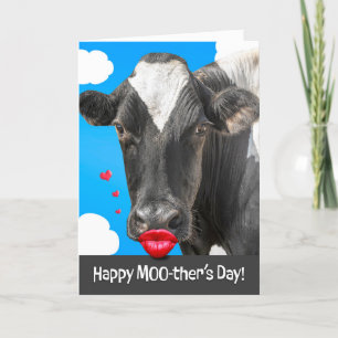 Cartão De Festividades Feliz Dia das Mães Vaca Engraçada Com Lábios Human