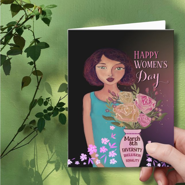 Cartão De Festividades Feliz Dia das Mulheres | Mulheres com vaso (Happy Women's Day _ Women with Vase Holiday Card)