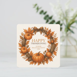 Cartão De Festividades Feliz Dia de Ação de Graças Autumn Wreath Corporat