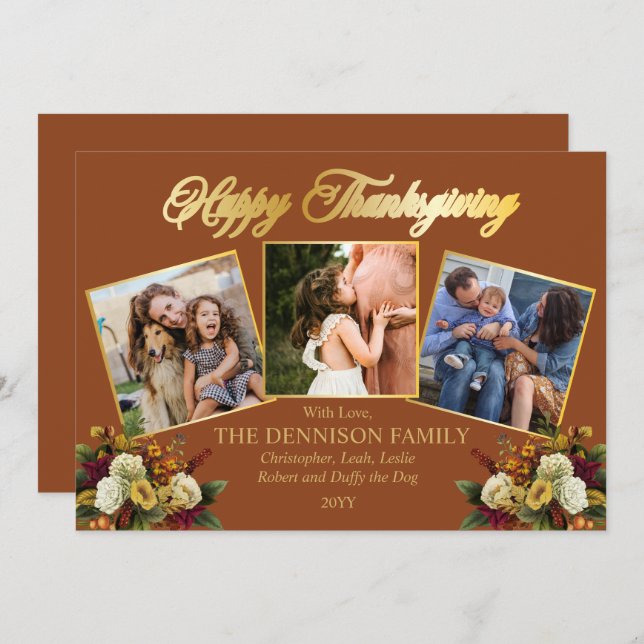 Cartão De Festividades Feliz Dia de Ação de Graças Feliz da Família Fotog (Frente/Verso)