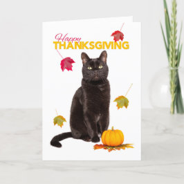 Cartão De Festividades Feliz Dia de Ação de Graças Gato Preto Fofo Com Fo