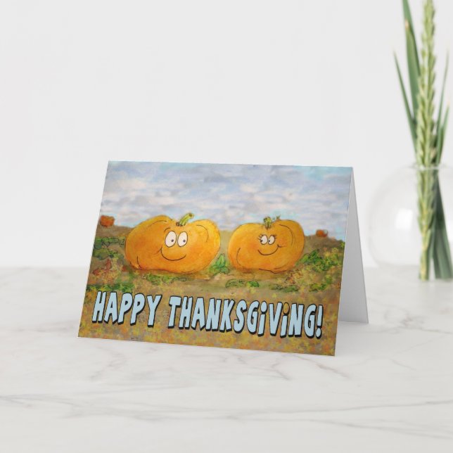 Cartão De Festividades Feliz Dia de Ação de Graças Pumpkin Casal Pair Whi (Frente)