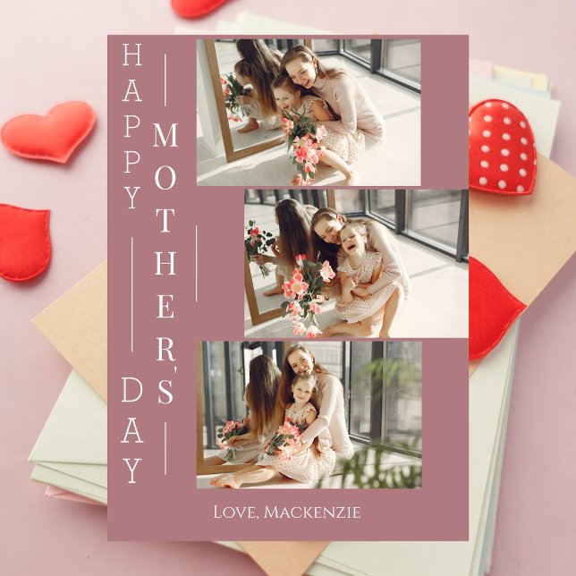Cartão De Festividades Feliz dia de as mães Elegante Simples Três Fotogra (Criador carregado)