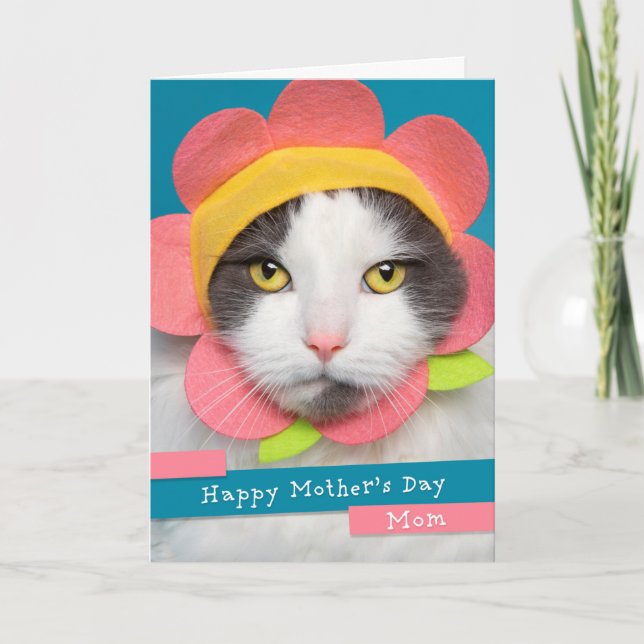 Cartão De Festividades Feliz Dia de as mães Mãe Gato Bonito de Flor (Frente)