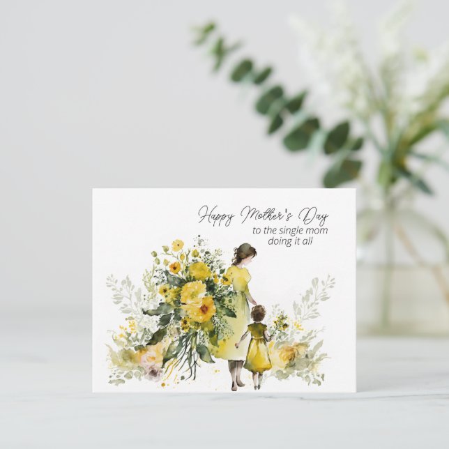 Cartão De Festividades Feliz Dia de as mães Para A Mãe Solteiro (Em pé/Frente)