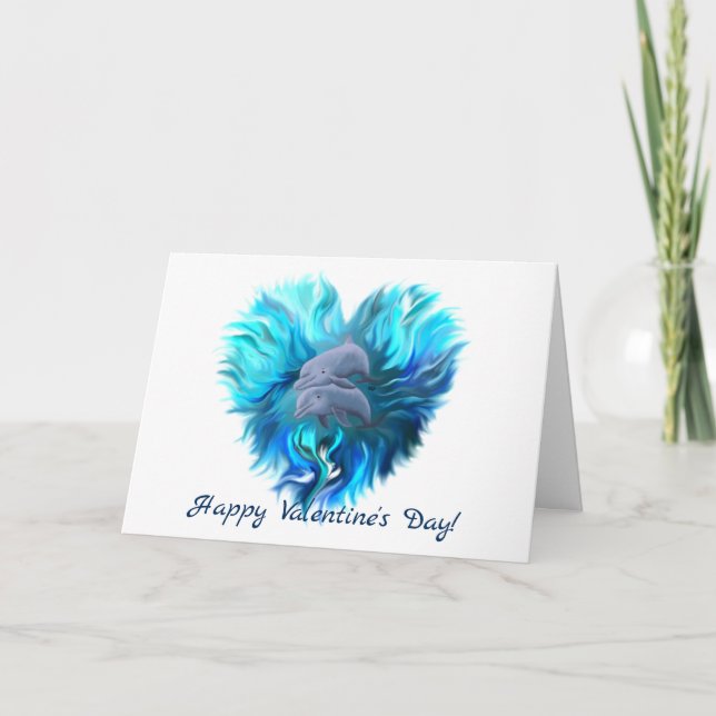 Cartão De Festividades Feliz dia de os namorados - Par de golfinhos (Frente)