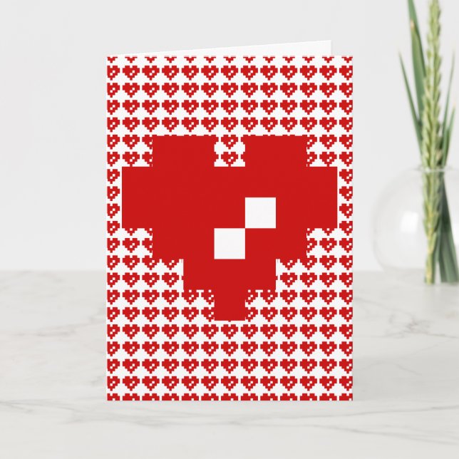 Cartão De Festividades Feliz dia de os namorados / Pixel Heart 8 Bit Love (Frente)