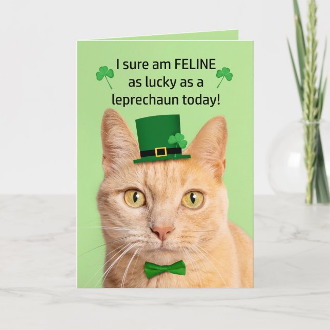 Cartão De Festividades Feliz Dia de São Patrício Amigo Gatinho Leprechaun (Frente)