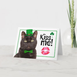 Cartão De Festividades Feliz Dia de São Patrício Beije Me Gato de Chapéu 