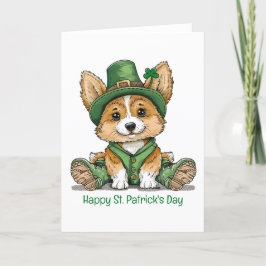 Cartão De Festividades Feliz Dia de São Patrício Corgi Cachorro