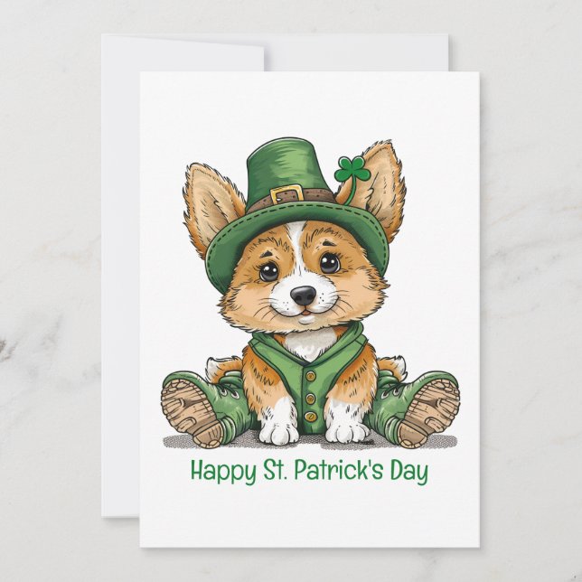 Cartão De Festividades Feliz Dia de São Patrício Corgi Cachorro (Frente)
