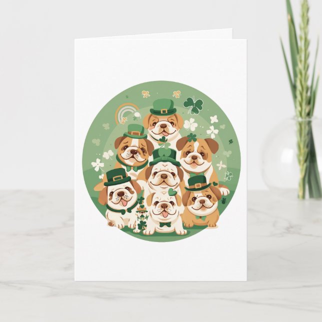 Cartão De Festividades Feliz Dia de São Patrício English Bulldogs (Frente)