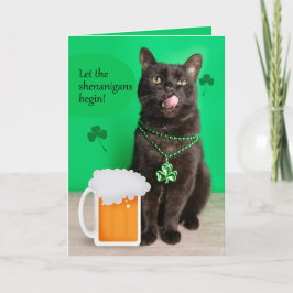 Cartão De Festividades Feliz Dia de São Patrício Gato Divertido Com Cerve