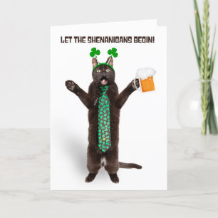 Cartão De Festividades Feliz Dia de São Patrício Gato Divertido com Grava