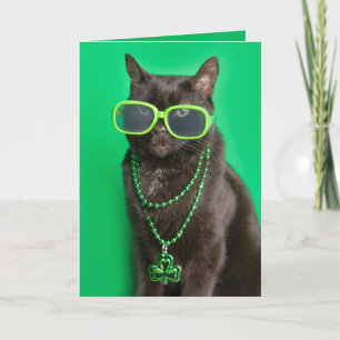 Cartão De Festividades Feliz Dia de São Patrício Gato Verde Humor