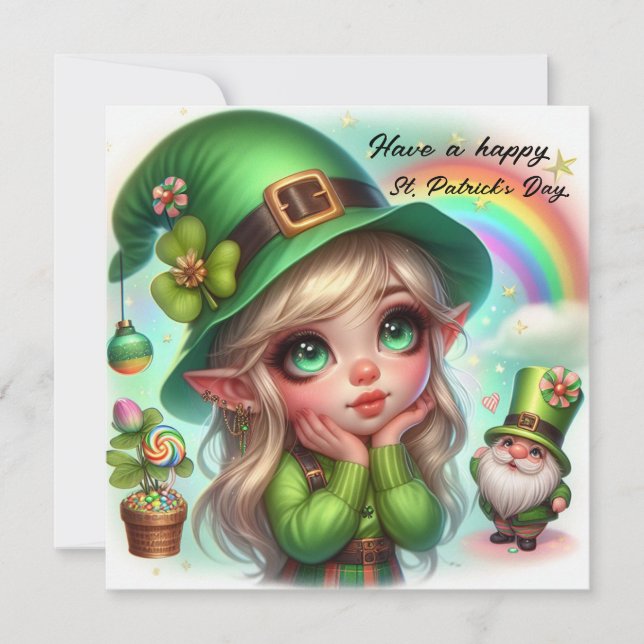 Cartão De Festividades Feliz Dia de São Patrício Gnome e Leprechaun (Frente)