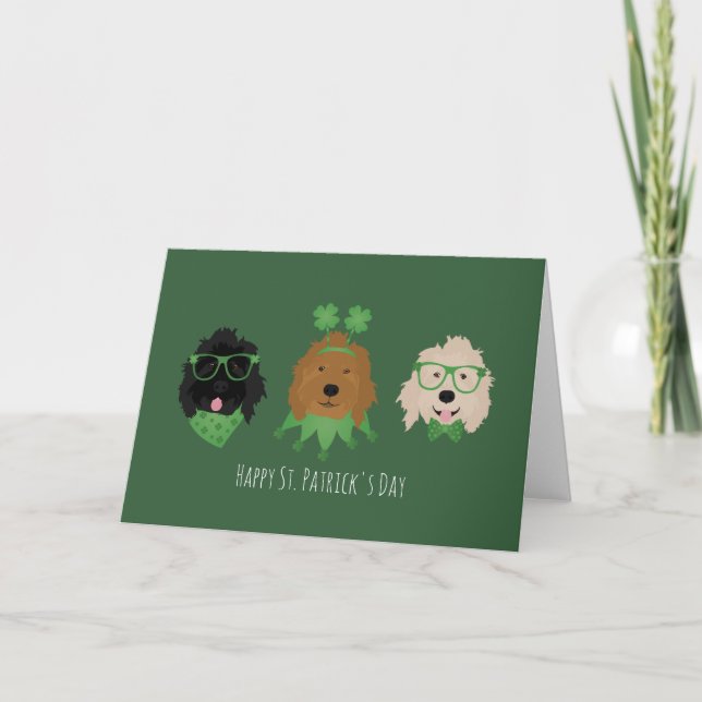 Cartão De Festividades Feliz Dia de São Patrício Goldendoodle Dogs (Frente)