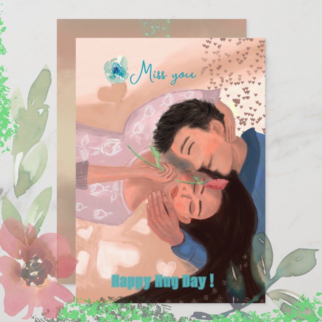 Cartão De Festividades Feliz Dia do Abraço (Happy Hug Day, or Happy Valentine's Day card , can be personalize by exchanging of text)