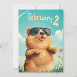 Cartão De Festividades Feliz Dia do Groundhog Aquarela Adorável de Marmot