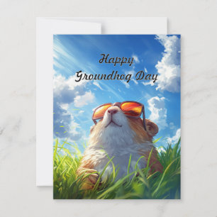 Cartão De Festividades Feliz Dia do Groundhog Carto de Férias Colorido e