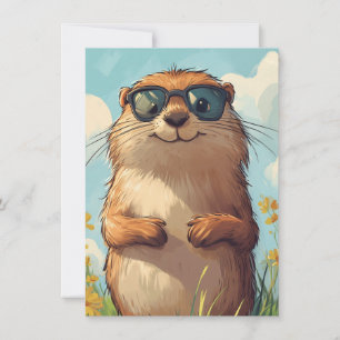 Cartão De Festividades Feliz Dia do Groundhog Cute Colorido Woodchuck