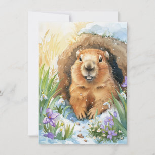Cartão De Festividades Feliz Dia do Groundhog Cute Colorido Woodchuck