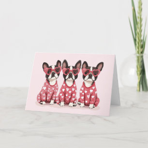 Cartão De Festividades Feliz Dia dos Namorados Boston Terrier Dogs