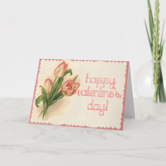 Cartão De Festividades Feliz Dia dos Namorados Buquê de Tulipas Vintage V