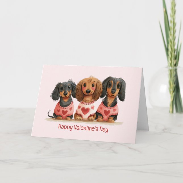 Cartão De Festividades Feliz Dia dos Namorados Cães Dachshund (Frente)
